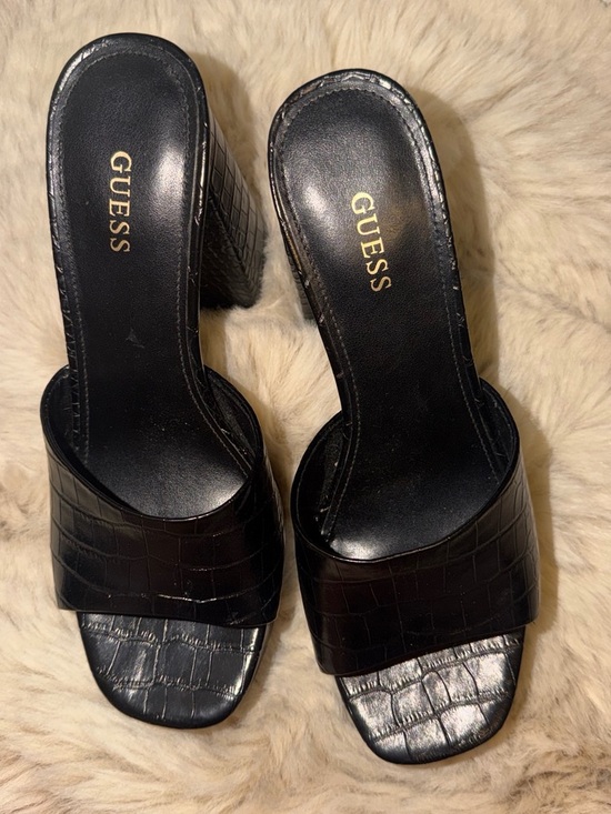 Guess Shoes - GUESS Black Croc-Embossed Slide Heels